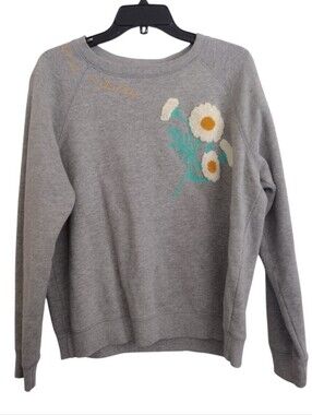 Lucky Brand Grey Crewneck Sweatshirt with Fresh As A Daisy Embroidery Size Large
